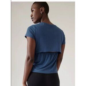 Athleta Womens Blue Air Our Cinch tee shirt size Large Workout athletic